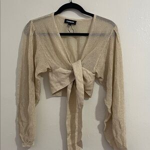 Express Beige Tie-Front Blouse